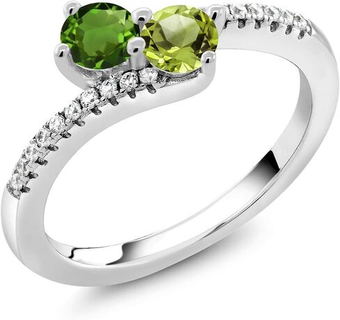 GEM Stone King Bypass Bypass for Women in 925 Sterling Silver | 4mm مستديرة الأحجار الكريمة الحجر و peridot الأخضر | كروس الذكرى السنوية خطبة الوعد بوعد الوعد | الأحجام 5 ، 6 ، 7 ، 8 ، 9 in Kuwait