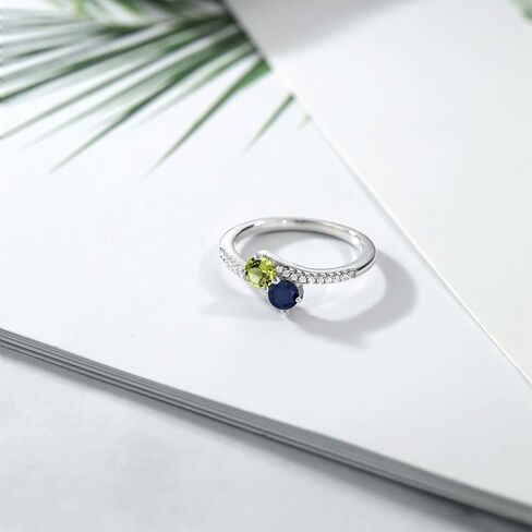 GEM Stone King Bypass Bypass for Women in 925 Sterling Silver | 4mm مستديرة الأحجار الكريمة الحجر و peridot الأخضر | كروس الذكرى السنوية خطبة الوعد بوعد الوعد | الأحجام 5 ، 6 ، 7 ، 8 ، 9 in Kuwait
