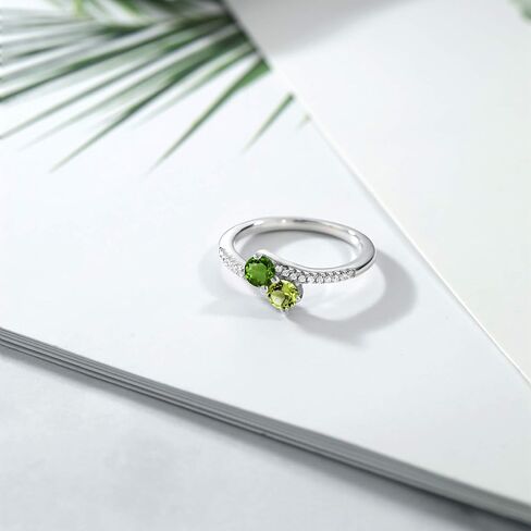 GEM Stone King Bypass Bypass for Women in 925 Sterling Silver | 4mm مستديرة الأحجار الكريمة الحجر و peridot الأخضر | كروس الذكرى السنوية خطبة الوعد بوعد الوعد | الأحجام 5 ، 6 ، 7 ، 8 ، 9 in Kuwait