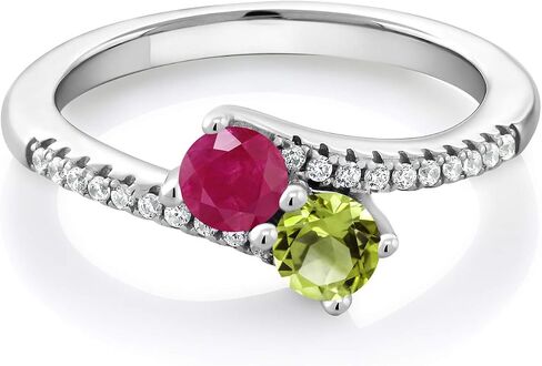 GEM Stone King Bypass Bypass for Women in 925 Sterling Silver | 4mm مستديرة الأحجار الكريمة الحجر و peridot الأخضر | كروس الذكرى السنوية خطبة الوعد بوعد الوعد | الأحجام 5 ، 6 ، 7 ، 8 ، 9 in Kuwait