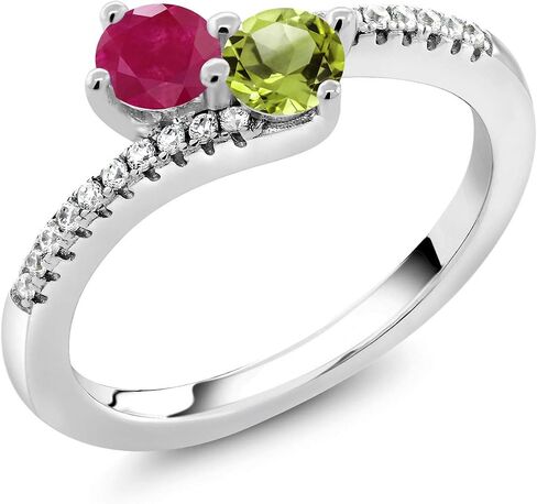 GEM Stone King Bypass Bypass for Women in 925 Sterling Silver | 4mm مستديرة الأحجار الكريمة الحجر و peridot الأخضر | كروس الذكرى السنوية خطبة الوعد بوعد الوعد | الأحجام 5 ، 6 ، 7 ، 8 ، 9 in Kuwait