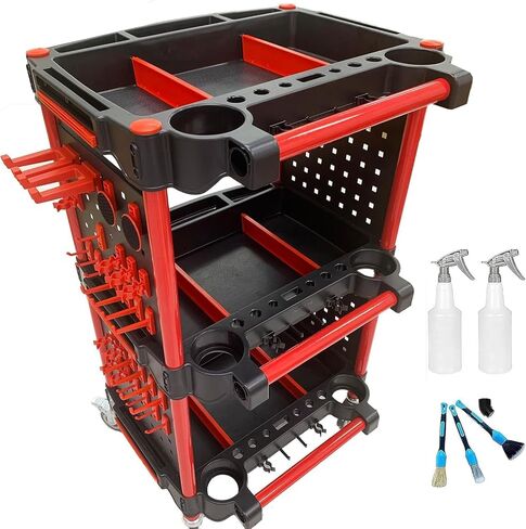 Auto Detailing Tool Cart with 2 Tool Hanging Board,3-Tier Utility Rolling Cart,Car Detailing Organizer for Garage DIY Home Studio Projects,Storing Your Tools in Kuwait