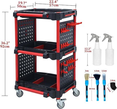 Auto Detailing Tool Cart with 2 Tool Hanging Board,3-Tier Utility Rolling Cart,Car Detailing Organizer for Garage DIY Home Studio Projects,Storing Your Tools in Kuwait