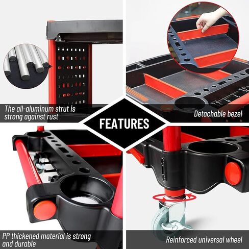 Auto Detailing Tool Cart with 2 Tool Hanging Board,3-Tier Utility Rolling Cart,Car Detailing Organizer for Garage DIY Home Studio Projects,Storing Your Tools in Kuwait
