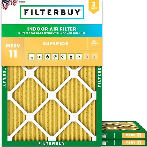 Filterbuy 20x20x1 فلتر هواء MERV 11 دفاع عن الحساسية (3 عبوات)، استبدال مرشحات هواء فرن HVAC AC المطوية (الحجم الفعلي: 19.50 × 19.50 × 0.75 بوصة) in Kuwait