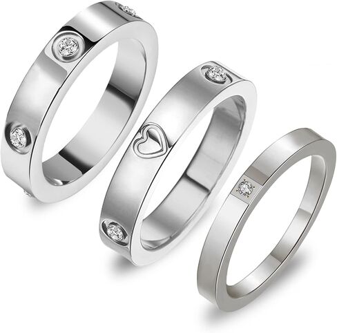 3PCS Love Friendship Ring Gold Ring Sets for Women Stainless Steel Wedding Statement Thumb Ring 18K Gold Silver Rose Plated Cubic Zirconia Rings Jewelry Gifts for Her in Kuwait