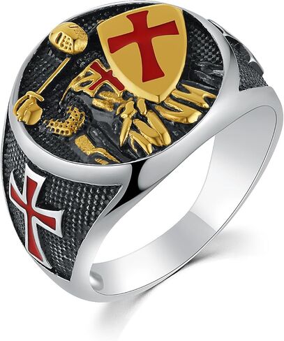 Hzman Knights Templar Ring للرجال من الفولاذ المقاوم للصدأ الصليب الأحمر تصميم الصليب الأحمر الرجعية الهدية المجوهرات in Kuwait