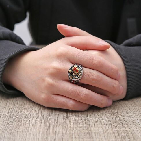 Hzman Knights Templar Ring للرجال من الفولاذ المقاوم للصدأ الصليب الأحمر تصميم الصليب الأحمر الرجعية الهدية المجوهرات in Kuwait