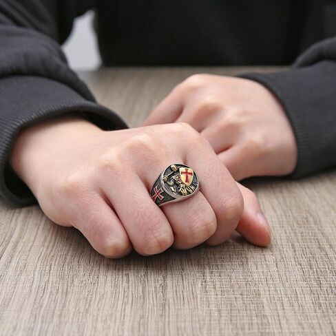 Hzman Knights Templar Ring للرجال من الفولاذ المقاوم للصدأ الصليب الأحمر تصميم الصليب الأحمر الرجعية الهدية المجوهرات in Kuwait