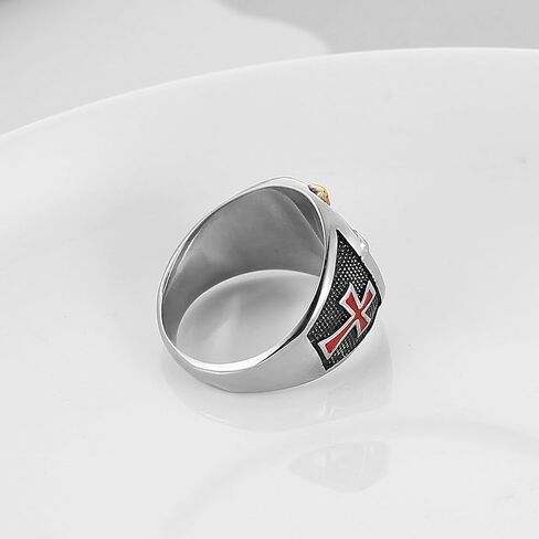 Hzman Knights Templar Ring للرجال من الفولاذ المقاوم للصدأ الصليب الأحمر تصميم الصليب الأحمر الرجعية الهدية المجوهرات in Kuwait