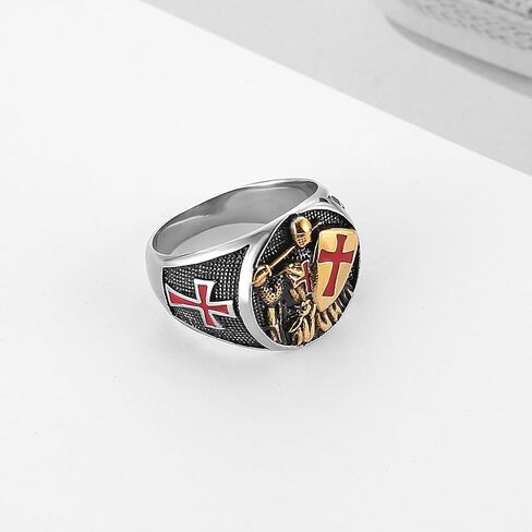 Hzman Knights Templar Ring للرجال من الفولاذ المقاوم للصدأ الصليب الأحمر تصميم الصليب الأحمر الرجعية الهدية المجوهرات in Saudi Arabia
