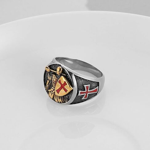 Hzman Knights Templar Ring للرجال من الفولاذ المقاوم للصدأ الصليب الأحمر تصميم الصليب الأحمر الرجعية الهدية المجوهرات in Saudi Arabia