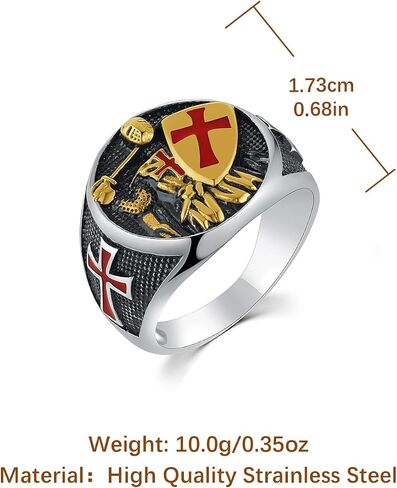 Hzman Knights Templar Ring للرجال من الفولاذ المقاوم للصدأ الصليب الأحمر تصميم الصليب الأحمر الرجعية الهدية المجوهرات in Saudi Arabia