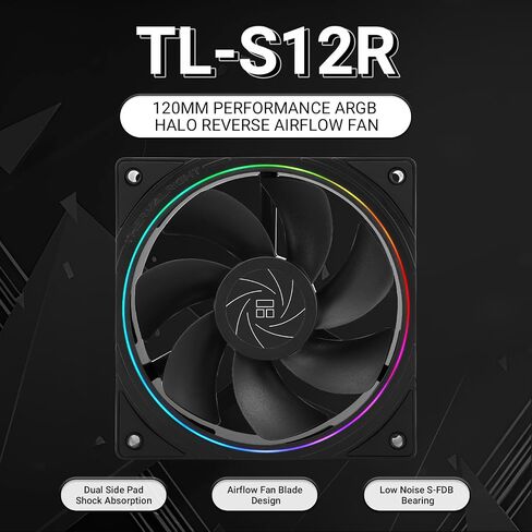 مروحة وحدة المعالجة المركزية Thermalright TL-S12R مقاس 120 مم، مروحة تبريد للكمبيوتر باللون الأسود، مروحة كمبيوتر ذات فتحة دقيقة ARGB Halo، مروحة هيكل بتصميم تدفق الهواء العكسي، سرعة 1500 دورة في الدقيقة in Saudi Arabia