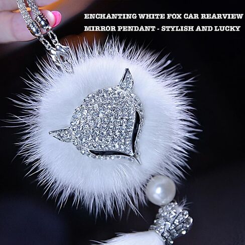Car Decor Automotive Interior Rearview Mirrors Rearview Mirror Pendant Enchanting White Fox Diamond-Encrusted Plush Pendant Car Accessories Creative Pendant Car Hanging (B) in Kuwait