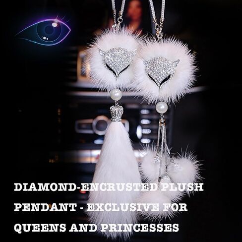 Car Decor Automotive Interior Rearview Mirrors Rearview Mirror Pendant Enchanting White Fox Diamond-Encrusted Plush Pendant Car Accessories Creative Pendant Car Hanging (B) in Kuwait