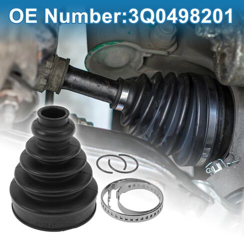 CV Joint Boot Kit No.3Q0498201 W/Clamps Constant Velocity Joint Boot for Audi A3 2010-2013 2015-2016 for Audi Q3 15-18 Rubber Black Strong Durable in Saudi Arabia