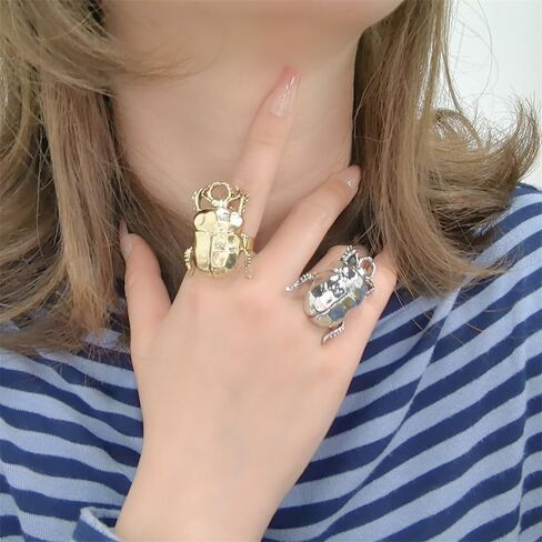 Dtja Vintage Beetle Insect Statement Ring for Women Men Adjustable Expandable Pest Moth Animal Halloween Wide Wrap Band Rings Comfort Fit Creative Holiday Jewelry in Saudi Arabia