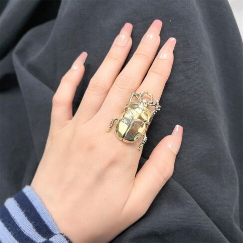 DTJA VINTAGE BEETLE ENSECT RISE RING للنساء رجال قابلة للتعديل قابلة للتوسيع عثة حيوان هالوين على نطاق واسع حلقات الفرقة الراحة in Kuwait