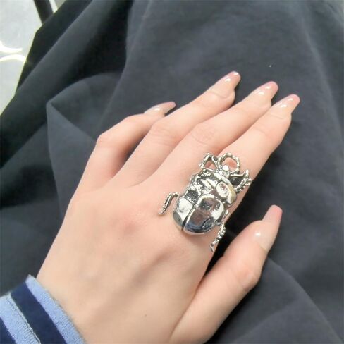 Dtja Vintage Beetle Insect Statement Ring for Women Men Adjustable Expandable Pest Moth Animal Halloween Wide Wrap Band Rings Comfort Fit Creative Holiday Jewelry in Saudi Arabia