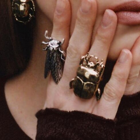 DTJA VINTAGE BEETLE ENSECT RISE RING للنساء رجال قابلة للتعديل قابلة للتوسيع عثة حيوان هالوين على نطاق واسع حلقات الفرقة الراحة in Kuwait