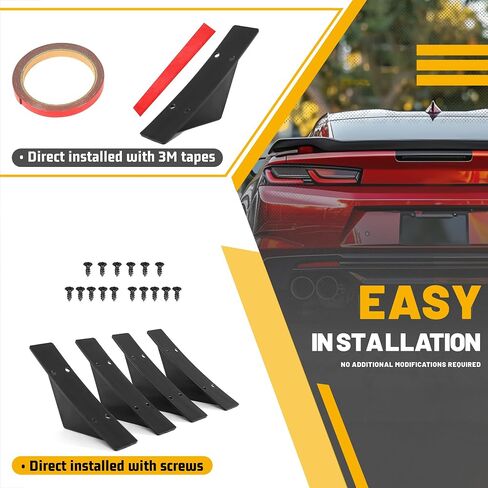 Kuafu 4pcs Universal خلفية خلفية الصدمات الفخامة شفة الناشر زعانف القرش أغطية المفسد أغطية الزخرفة مجموعة ABS بلاستيك أسود in Saudi Arabia