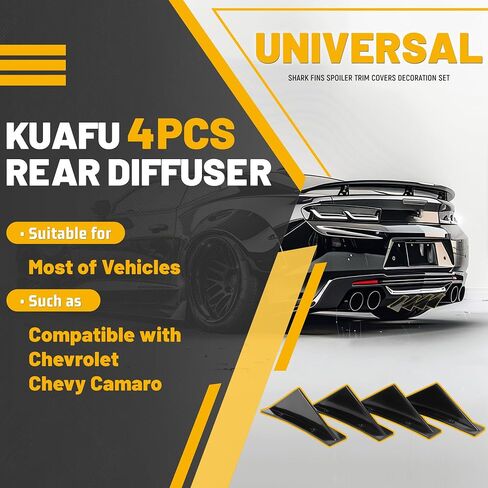 Kuafu 4pcs Universal خلفية خلفية الصدمات الفخامة شفة الناشر زعانف القرش أغطية المفسد أغطية الزخرفة مجموعة ABS بلاستيك أسود in Saudi Arabia