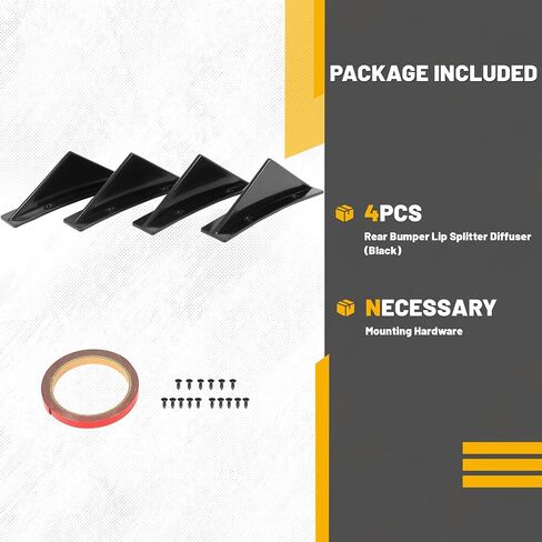 Kuafu 4pcs Universal خلفية خلفية الصدمات الفخامة شفة الناشر زعانف القرش أغطية المفسد أغطية الزخرفة مجموعة ABS بلاستيك أسود in Saudi Arabia