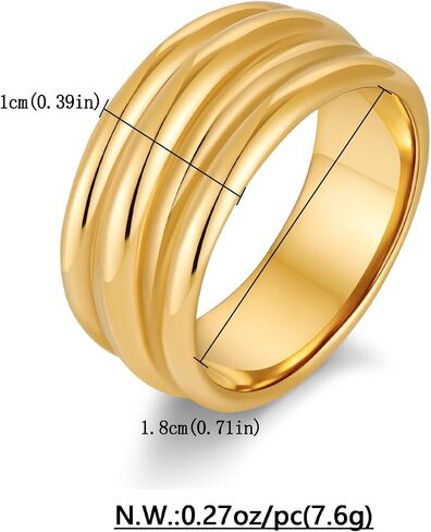Chunky Gold Rings For Women Trendy Statement Gold Ring Elegant Wedding Ring Dainty Jewelry Gift for Wife, Girlfriend, Mom Hypoallergenic, Nickel-Free - Anniversary, Birthday, Mother’s Day in Saudi Arabia