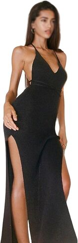 تستر على التستر المحبوك للسيدات مثيرة مفتوحة الظهر الرسن الخامس الرقبة مزدوجة فستان طويل in Kuwait