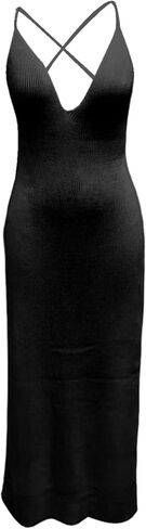 تستر على التستر المحبوك للسيدات مثيرة مفتوحة الظهر الرسن الخامس الرقبة مزدوجة فستان طويل in Kuwait