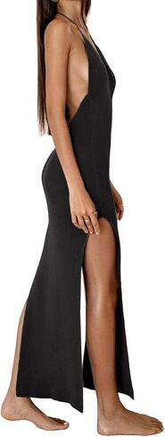 تستر على التستر المحبوك للسيدات مثيرة مفتوحة الظهر الرسن الخامس الرقبة مزدوجة فستان طويل in Kuwait