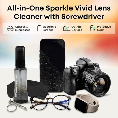 Sparkle Vivid Anti-Reflective Safe Lens Cleaner & Repair Kit – (2) 2oz Glasses Cleaner Spray, (2) Microfiber Cloth & Keychain Screwdriver for Eyeglasses, Sunglasses, Lenses & Screens (5 Piece Set) in Saudi Arabia