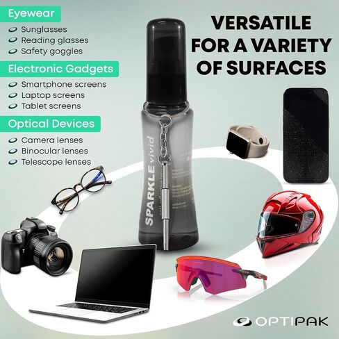 Sparkle Vivid Anti-Reflective Safe Lens Cleaner & Repair Kit – (2) 2oz Glasses Cleaner Spray, (2) Microfiber Cloth & Keychain Screwdriver for Eyeglasses, Sunglasses, Lenses & Screens (5 Piece Set) in Saudi Arabia