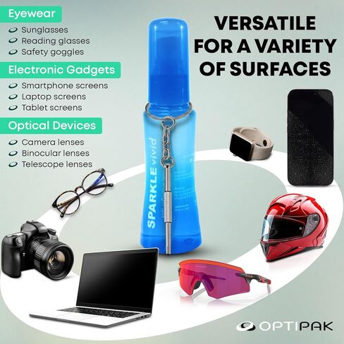 Sparkle Vivid Anti-Reflective Safe Lens Cleaner & Repair Kit – (2) 2oz Glasses Cleaner Spray, (2) Microfiber Cloth & Keychain Screwdriver for Eyeglasses, Sunglasses, Lenses & Screens (5 Piece Set) in Kuwait