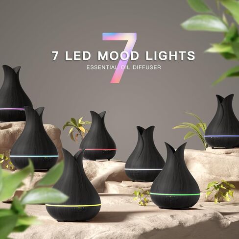 ناشرات الزيت الأساسي ، ناشر العطرية الصغيرة اللطيفة مع 3 أجهزة توقيت ＆ 7 الضوء المحيط ، ناشر زيت فائق الدقة للمكتب المنزلي للغرفة (150 مل) ، الخشب الداكن in Kuwait