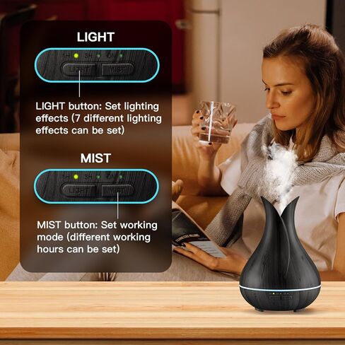 ناشرات الزيت الأساسي ، ناشر العطرية الصغيرة اللطيفة مع 3 أجهزة توقيت ＆ 7 الضوء المحيط ، ناشر زيت فائق الدقة للمكتب المنزلي للغرفة (150 مل) ، الخشب الداكن in Kuwait