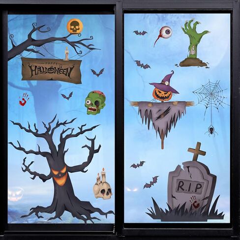 Halloween Window Decals Horror Zombie Axe Halloween Window Stickers Double-Side Static Window Clings Halloween Decorations for Home Party Decor Supplies in Saudi Arabia