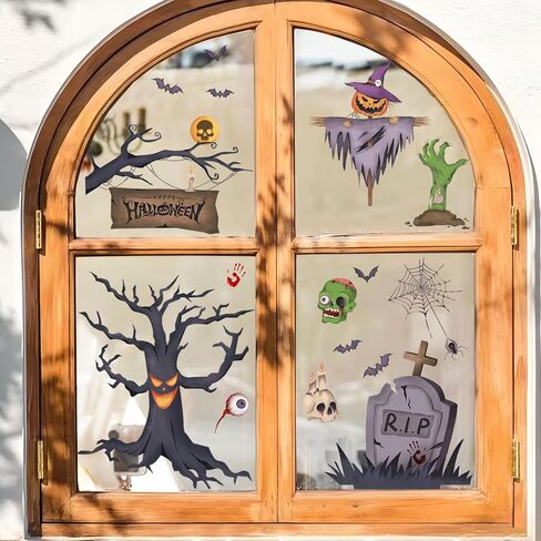 Halloween Window Decals Horror Zombie Axe Halloween Window Stickers Double-Side Static Window Clings Halloween Decorations for Home Party Decor Supplies in Saudi Arabia