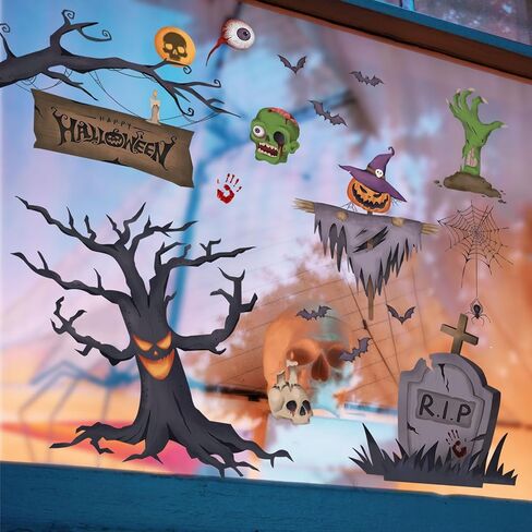 Halloween Window Decals Horror Zombie Axe Halloween Window Stickers Double-Side Static Window Clings Halloween Decorations for Home Party Decor Supplies in Saudi Arabia