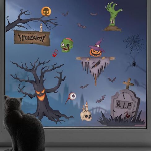 Halloween Window Decals Horror Zombie Axe Halloween Window Stickers Double-Side Static Window Clings Halloween Decorations for Home Party Decor Supplies in Saudi Arabia