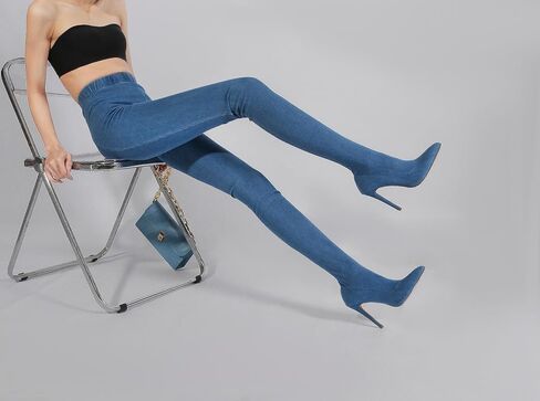 Pull On Legging Boots for Women Thigh High Stiletto Stretch Heel Boots in Saudi Arabia