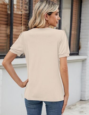 Uvog Womens Dressy Casual Tops Puff Short Sleeve Work Blouse Pleated Keyhole Summer Shirts 2025 in Kuwait