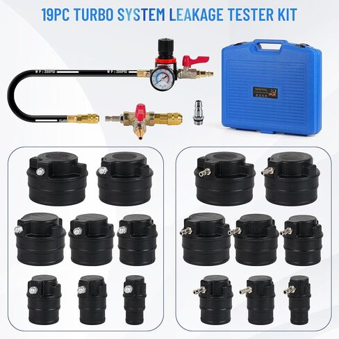 15pcs Turbo System System Tester Kit ، Turbo Boost Leak Tester Turbocharger Air Air Guage التبريد نظام التبريد اللاموكرات اختبار تسرب خرطوم مع 12 محولًا متدربًا 1-1/4 'إلى 4-1/4' ' in Saudi Arabia