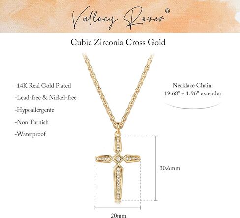 Valloey Rover Cross Necklace for Women,Dainty 14K Real Gold Plated Diamond Cubic Zirconia Cross Crucifix Faith Pendant Necklace Trendy Christian Easter Basket Essentials Stuffers Religious Jewelry Gifts for Women Mom in Kuwait