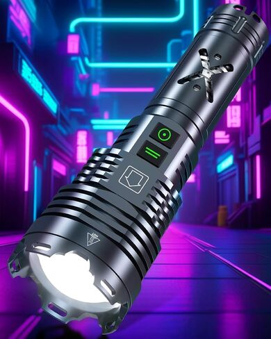 Super Bright 2500000 Lumens High Lumens High Flashlibes قابلة لإعادة الشحن ، أوضاع مصباح LED 6 ، ومصابيح كهربائية تكتيكية قابلة للتكبير 5000 مللي أمبير في الساعة بطارية طويلة مضادة للارتداء من أجل التخييم في حالات الطوارئ المنزلية in Kuwait