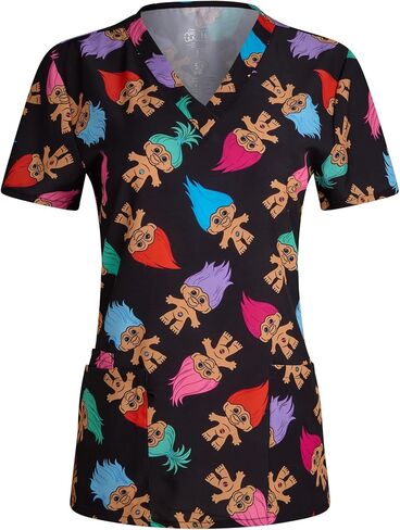 Scrubs Womens - Shrek Trolls Dora The Explorer Minions Bratz The Flintstones Uniform Frys for Women (S -2XL) in Saudi Arabia