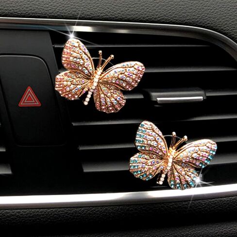 Bling Butterfly Car Air Vent Clip, Cute Rhinestone Air Freshener Clip, Glam SUV Outlet Vent Decorations, Charm Car Inter Decor Accessories for Girls Women (Blue + Purple) in Saudi Arabia