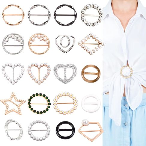 20 PCS قميص روابط مقاطع للنساء ، مقاطع Tshirt للنساء من أجل الجانب ، مقاطع حلقة وشاح مشدود الزاوية المعقدة أزياء القميص الدائرة الدائرة الدائرة ، الذهب/الفضة (الذهب/الفضة) in Kuwait