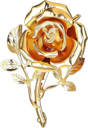 Gold Rose Flower Brooch Pin for Women Men, Fashion Gold Tone Metal Large 3D Blossom Floral Brooches Lapel Pins Retro Suit Hat Dress Accessories Holiday Wedding Jewelry Gift in Saudi Arabia